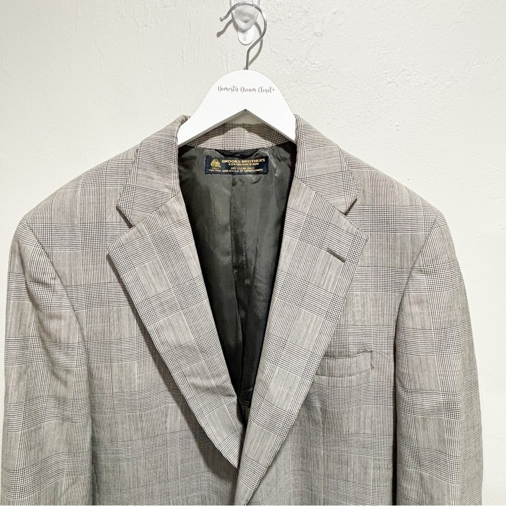 Vtg BROOKS BROTHERS Men’s Black Houndstooth Single Breasted Sport Coat Sz 44R - Picture 2 of 9